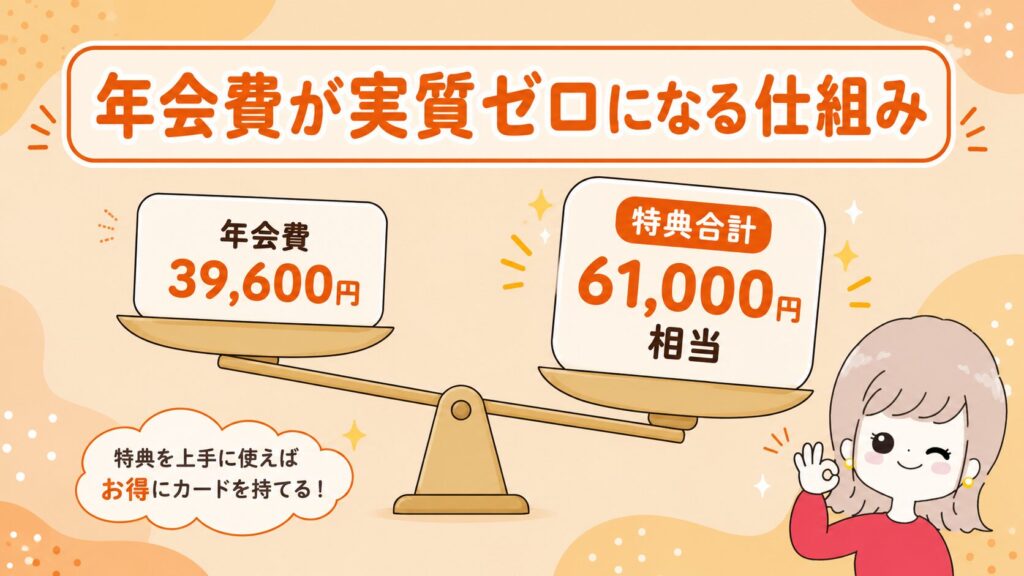 アメックスゴールドプリファードの年会費と特典の相殺イメージ図